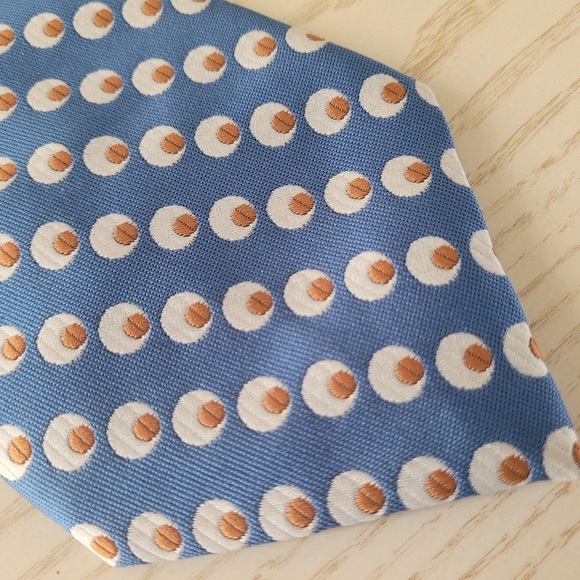 LANCER Vintage Aqua Blue Tie with White and Tan Circle Accents - Picture 6 of 6